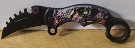 Skull Gothic Horror Scary Spring Assisted Karambit Knife With Belt Clip #2 - £11.98 GBP