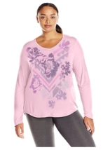 NWT Just My Size 2X Light Weight L/S V Neck Glitzy Graphic Tee Top Paleo Pink - £4.76 GBP