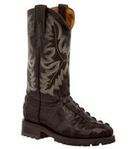 Mens Motorcycle Biker Boots Alligator Pattern Leather Brown Cowboy Round Toe - £120.18 GBP