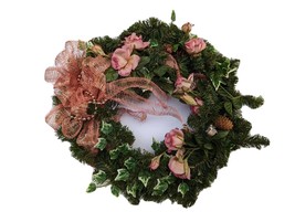 Vintage Victorian Wreath Holiday Spring Pink Rose Ivy Pine MCM Door Centerpiece - £31.97 GBP