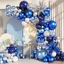 Blue White Silver Balloon Garland Arch Kit, 140Pcs Navy Light Metallic Blue - $29.00