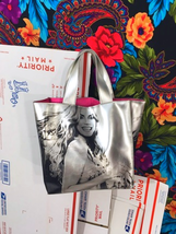 Victoria's Secret Bag Silver Metallic Heidi Klum Small Tote Bag Pink Interior - $30.00