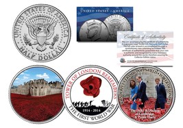 Tower Of London Remembers Colorized Jfk Half Dollar U.S. 3-Coin Set Red Poppies - £14.99 GBP