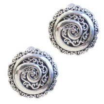 Designer Textured Disc Clip On Earrings White Gold - £11.30 GBP