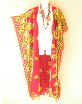 CD507 Red Floral Women Rayon Batik Plus Size Open Duster Maxi Cardigan up to 5X - £23.55 GBP