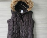 Gap Brown Quilted Puffer Zip Vest Removable Faux Fur Hoodie Vintage Wome... - $37.51