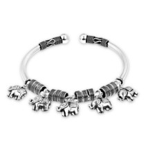 Balinese Five Dangle Elephant Sterling Silver Bracelet Cuff - £45.85 GBP