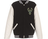 NBA Milwaukee Bucks Reversible Fleece Jacket PVC Sleeves Patches Logo Black - $119.99