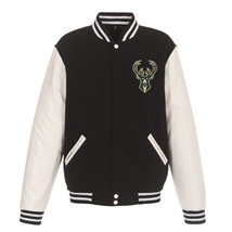 NBA Milwaukee Bucks Reversible Fleece Jacket PVC Sleeves Patches Logo Black - £94.02 GBP