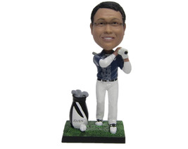 Custom Bobblehead Cool Golfer In Long-Sleeves Making A Good Connection With His  - £71.14 GBP