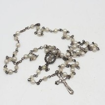 Blanc Perlé Chaîne Chapelet Collier Pendentif Croix - £19.10 GBP