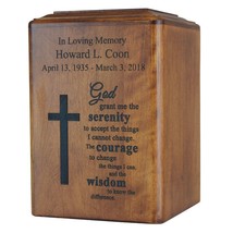 Large/Adult 250 Cubic Ins Cross &amp; Serenity Prayer Wood Cremation Urn for Ashes - £160.84 GBP