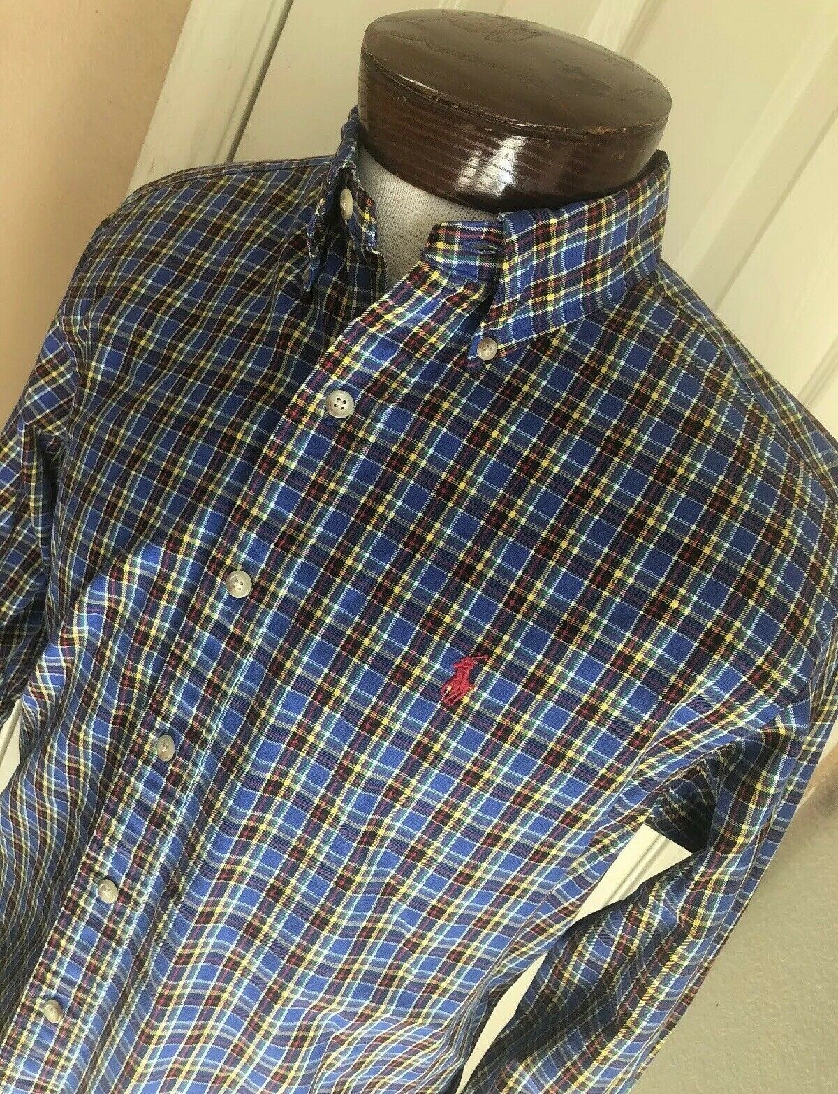 Ralph Lauren Blue/Yellow Plaid Button Front L/S Classic Fit Shirt Men’s M - £15.78 GBP