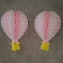 VTG 2 Pink Honeycomb Hot Air Balloon Lot Hanging Decoration 13.75&quot; Easter - £17.30 GBP