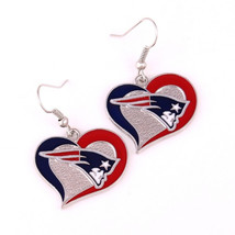 NEW ENGLAND PATRIOTS  NFL SILVER SWIRL HEART DANGLE EARRINGS HYPO-ALLERG... - $11.60