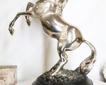 Western Black Beauty Prancing Horse Stallion Silver Resin Figurine With ... - $56.99