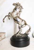 Western Black Beauty Prancing Horse Stallion Silver Resin Figurine With ... - $56.99