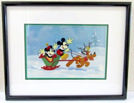 Mickey and Minnie Mouse &quot;Sleigh Ride&quot; Disney Sericel Framed Christmas COA - £229.01 GBP