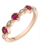 Sterling Silver Rose Tone Created Ruby &amp; CZ Stackable Ring Band - €72,92 EUR