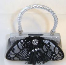 Black Lace Purse Money Bank Handbag 6.3" High Poly Stone Top Slot Bottom Plug image 4