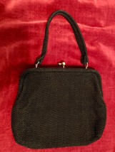 Vintage Pin Up 1950&#39;s Black Caviar Beadette by Lumured Purse Handbag Clutch - £25.92 GBP