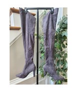 Gray Women&#39;s Suede Leather Pointed Toe Block Heel Knee High Boots Size 4... - $47.39 CAD