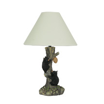 Rustic Black Bear Cubs Climbing Tree For Honey Table Lamp Beige Fabric Shade - £87.86 GBP