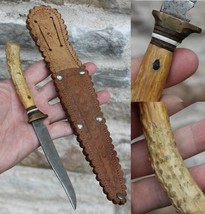 Antique early 1900&#39;s Handmade knife antler brass stacked sheath HAND FORGED - $169.99