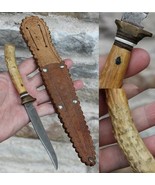 Antique early 1900&#39;s Handmade knife antler brass stacked sheath HAND FORGED - $232.49 CAD