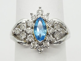1.50ct tw Marquise Blue &amp; White CZ Burst Filigree Sterling Silver Ring Size 7 - £79.13 GBP