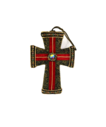 Christmas Ornament Velvet Red Green Gold Cross Made in the Philippines 7... - $7.92