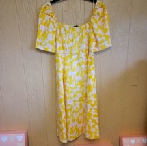 Womens Eloquii Elements Dress Sz 20W Puff Sleeve Fit &amp; Flare Yellow Pink Floral - £19.57 GBP