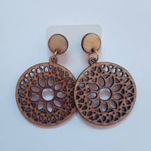 Wooden earrings handmade natural casual earrings - round complex type 2 - £10.99 GBP