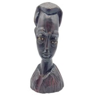 Hand Caved Wood African Head Sculpture Sad Face Silent Man Statue Figure... - $37.36