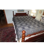 UNUSED Primitive Colonial LOVER&#39;S KNOT Navy &amp; Natural WOVEN BEDSPREAD--7... - £77.85 GBP