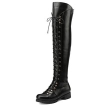 Women Thigh High Chunky Heel Boots Platform Lace Up Punk Gothic Over The Knee Bo - £56.82 GBP