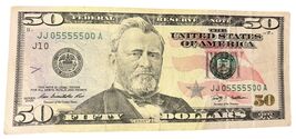 AMAZING 50$ Serial Number 05555500 Five of a Kind &amp; Double 0's &amp; 5's RARE - $197.99