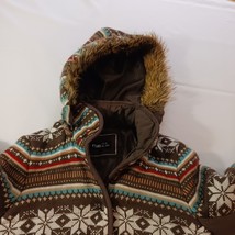 Rue 21 Women's Brown Multicolor Geometric Removable Hoodie Snap Button Jacket M image 6