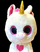 Ty Silk Beanie Boo Cherie Unicorn Plush Pink Heart Glitter Stuffed Animal 10 In. - £7.70 GBP
