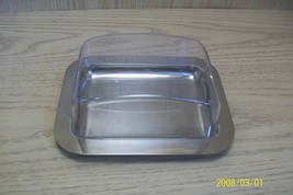 Vintage Butter Cheese Dish Silver Tone Metal with Plastic Lid - $9.95