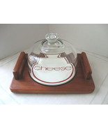 Vintage Teakwood Double Handled Cheese Board Server with Glass Dome by G... - £15.73 GBP