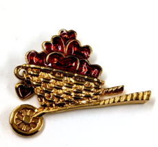 VTG Avon Garden of Love Red Hearts Wheelbarrow Gold Tone  Enamel Pin Tie Tack - £10.27 GBP