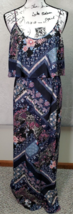 New York &amp; Company Maxi Dress Women&#39;s Small Navy Multi Floral Ruffle Scoop Neck - £20.65 GBP