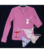 HUE sz S Pajama Sleep Top teeshirt 3 G-String Thong pink Panties S new 4... - $24.00