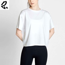 Women&#39;s cotton short-sleeved T-shirt with halter round neck - $21.99