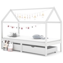 Kids Bed Frame with Drawers White Solid Pine Wood 90x200 cm - $171.62