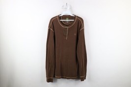 Vintage Timberland Mens XL Distressed Thermal Waffle Knit Henley T-Shirt Brown - £31.11 GBP
