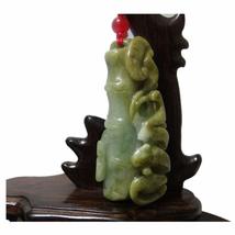 2.2&quot; China Certified Nature Hisui Jadeite Jade Lucky Bamboo and Bat Hand Carvd N - £102.63 GBP