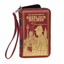 Red and Gold Sherlock Holmes Book Wallet ID Holder Snap Close Fashion Wristlet - £23.73 GBP