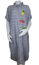 Maya Longa Embroidered Dress Womens L Striped Short Sleeve Asymmetrical ... - £40.30 GBP